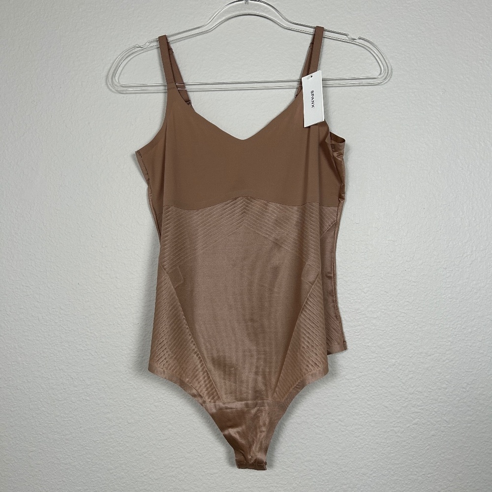 Spanx size L Cami thong bodysuit in cafe au lait brown adjustable strap NEW